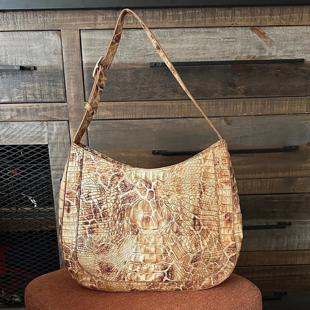 Brahmin Tan Brown Croc-Embossed Shoulder Bag - Picture 2 of 5